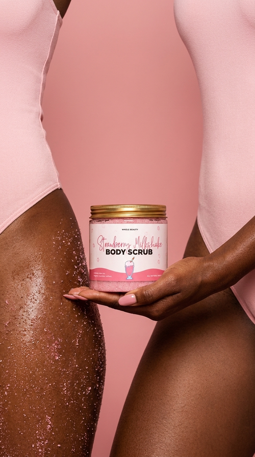Whole Beauty Strawberry Milkshake Body Scrub, triple-tech exfoliation